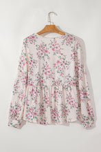 Load image into Gallery viewer, Pink Floral Print Pleated U Neck Loose Fit Blouse
