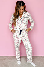 Load image into Gallery viewer, White Contrast Pipping Star Long Sleeve and Pants Pajamas Set
