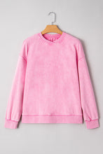 Load image into Gallery viewer, Bright Pink Mineral Wash Crossed Crew Neck Drop Shoulder Loose Sweatshirt
