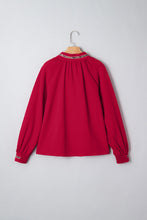 Load image into Gallery viewer, Racing Red Leopard Jacquard Print V Neck Textured Blouse
