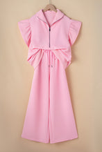 Load image into Gallery viewer, Pink Textured Ruffled Sleeve Zipped Top and Wide Leg Pants Set
