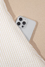 Load image into Gallery viewer, Beige Stripe Seersucker Contrast Round Neck Puff Sleeve T Shirt Dress
