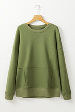 Load image into Gallery viewer, Vineyard Green Drop Shoulder Crisscross Stitching Pocketed Loose Sweatshirt
