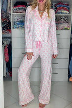 Load image into Gallery viewer, Pink Bow Print Long Sleeve Shirt and Pants Soft Pajama Set
