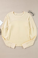 Load image into Gallery viewer, Beige Thermal Knit Patchwork Exposed Seam Long Sleeve Top
