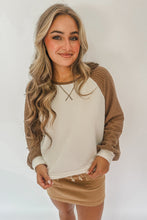 Load image into Gallery viewer, Camel Waffle Color Block Raglan Sleeve Top
