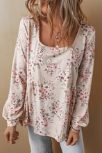 Load image into Gallery viewer, Pink Floral Print Pleated U Neck Loose Fit Blouse
