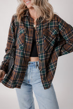 Load image into Gallery viewer, Brown Plaid Print Chest Pockets Buttoned Shirt Jacket
