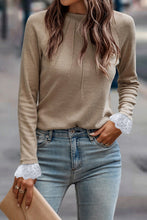 Load image into Gallery viewer, Parchment Seam Detail Lace Contrast Cuffs Raglan Sleeve Top
