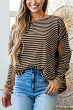 Load image into Gallery viewer, Khaki Stripe Thermal Knit Drop Shoulder Casual Top
