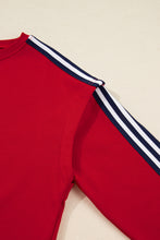 Load image into Gallery viewer, Fiery Red Contrast Striped Detail Varsity Sweatshirt
