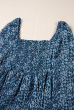Load image into Gallery viewer, Blue Floral Print Sweetheart Neck Shirred Back Mini Dress
