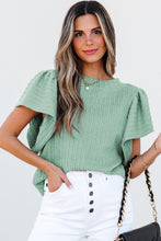 Load image into Gallery viewer, Moonlight Jade Solid Color Textured Flutter Sleeve Top
