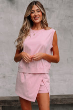Load image into Gallery viewer, Light Pink 2 Pieces Mineral Wash Cotton Tank Top Lined Split Skirt Set
