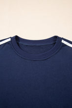 Load image into Gallery viewer, Dirty blue Varsity Striped Detail Crewneck Pullover Elastic Sweatpants 2pcs Outfit
