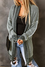Load image into Gallery viewer, Gray Plaid Knitted Long Open Front Cardigan
