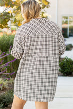 Load image into Gallery viewer, White Stripe Plus Size Plaid Buttoned Raw Hem Tunic Shirt Dress
