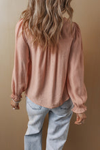 Load image into Gallery viewer, Gossamer Pink Floral Embroidered Textured Flounce Sleeve Elegant Blouse
