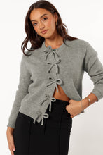 Load image into Gallery viewer, Philippine Gray Ribbed Knit Bow Front Buttoned Cardigan
