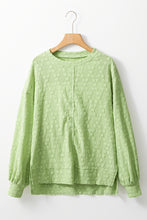Load image into Gallery viewer, Light Green Solid Color Textured Side Split Crew Neck Blouse
