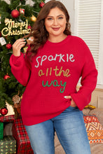 Load image into Gallery viewer, Racing Red Sparkle All The Way Tinsel Crew Neck Plus Size Sweater

