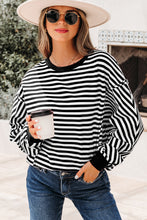 Load image into Gallery viewer, Black Stripe Exposed Seam Drop Shoulder Casual Pullover Top
