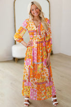 Load image into Gallery viewer, Orange Floral Patchwork Print Cut out Tied Back Bracelet Sleeve Maxi Dress
