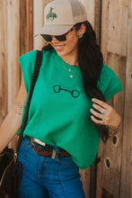 Load image into Gallery viewer, Bright Green Horse Bit Embroidered Loose Short Sleeve Sweater
