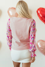 Load image into Gallery viewer, Oatmeal Floral Printed Patchwork Smocked Lantern Sleeve Knit Top
