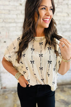 Load image into Gallery viewer, Beige Bow Print Puff Short Sleeve Top

