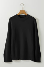 Load image into Gallery viewer, Black Solid Textured Knit Split Cuff Drop Shoulder Loose Sweater
