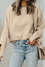 Load image into Gallery viewer, Parchment Solid Textured Knit Split Cuff Drop Shoulder Loose Sweater
