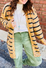 Load image into Gallery viewer, Beige Striped Pom Pom Knit Open Front Long Cardigan
