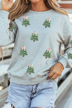 Load image into Gallery viewer, Gray Sequined Xmas Tree Patched Patterned Holiday Pullover Sweatshirt
