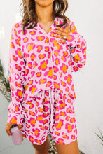 Load image into Gallery viewer, Pink Leopard Print Long Sleeve Shirt and Shorts Pajama Set
