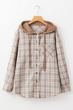 Load image into Gallery viewer, Khaki Checkered Print Loose Fit Buttoned Hooded Shacket
