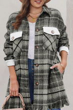 Load image into Gallery viewer, Black Plus Size Macrame Plaid Coat
