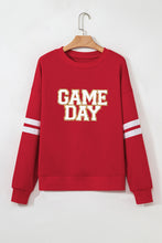 Load image into Gallery viewer, Fiery Red Glitter Trim GAME DAY Letter Graphic Oversized Varsity Sweatshirt
