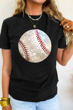 Load image into Gallery viewer, Black Heat Transfer Baseball Print Cotton Blend T Shirt
