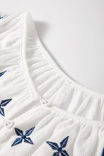 Load image into Gallery viewer, White Geometric Embroidered Long Sleeve Buttoned Blouse
