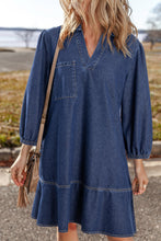 Load image into Gallery viewer, Sail Blue V Neck Collared Single Chest Pocket Long Sleeve Denim Dress
