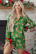 Load image into Gallery viewer, Green Christmas Candy Contrast Trim Bow Knot Silky 2pcs Pajama Set
