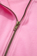 Load image into Gallery viewer, Sachet Pink Solid Color Ribbed Zip Up Drawstring Hooded Jacket

