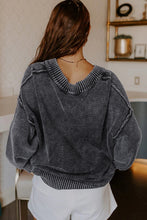 Load image into Gallery viewer, Black Mineral Wash V Neck Knit Exposed Seam Drop Shoulder Loose Sweater
