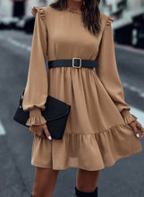 Load image into Gallery viewer, Light French Beige Frilled Collar Ruffled Shoulder Tiered Dress
