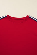 Load image into Gallery viewer, Fiery Red Contrast Striped Detail Varsity Sweatshirt
