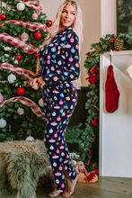 Load image into Gallery viewer, Navy Blue Colorful Christmas Lights Print Shirt and Pants Pajama Set
