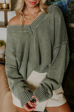 Load image into Gallery viewer, Four Leaf Clover Mineral Wash V Neck Knit Exposed Seam Drop Shoulder Loose Sweater
