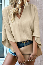 Load image into Gallery viewer, Parchment Solid V Neck Wide Sleeve Crinkled Blouse
