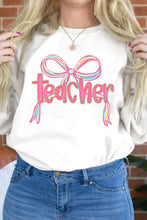 Load image into Gallery viewer, White Teacher Bow PNG Graphic Pullover Sweatshirt
